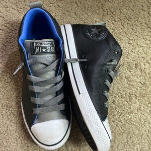 Converse All Star Sneakers Black leather Gray Blue lime inner, slip on 5